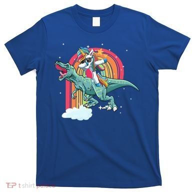 Unicorn Riding T Rex Dinosaur Rainbow Cool Gift T-Shirt