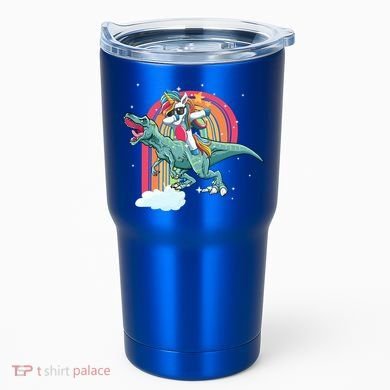Unicorn Riding T Rex Dinosaur Rainbow Cool Gift Tumbler