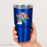 Unicorn Riding T Rex Dinosaur Rainbow Cool Gift Tumbler thumb 2