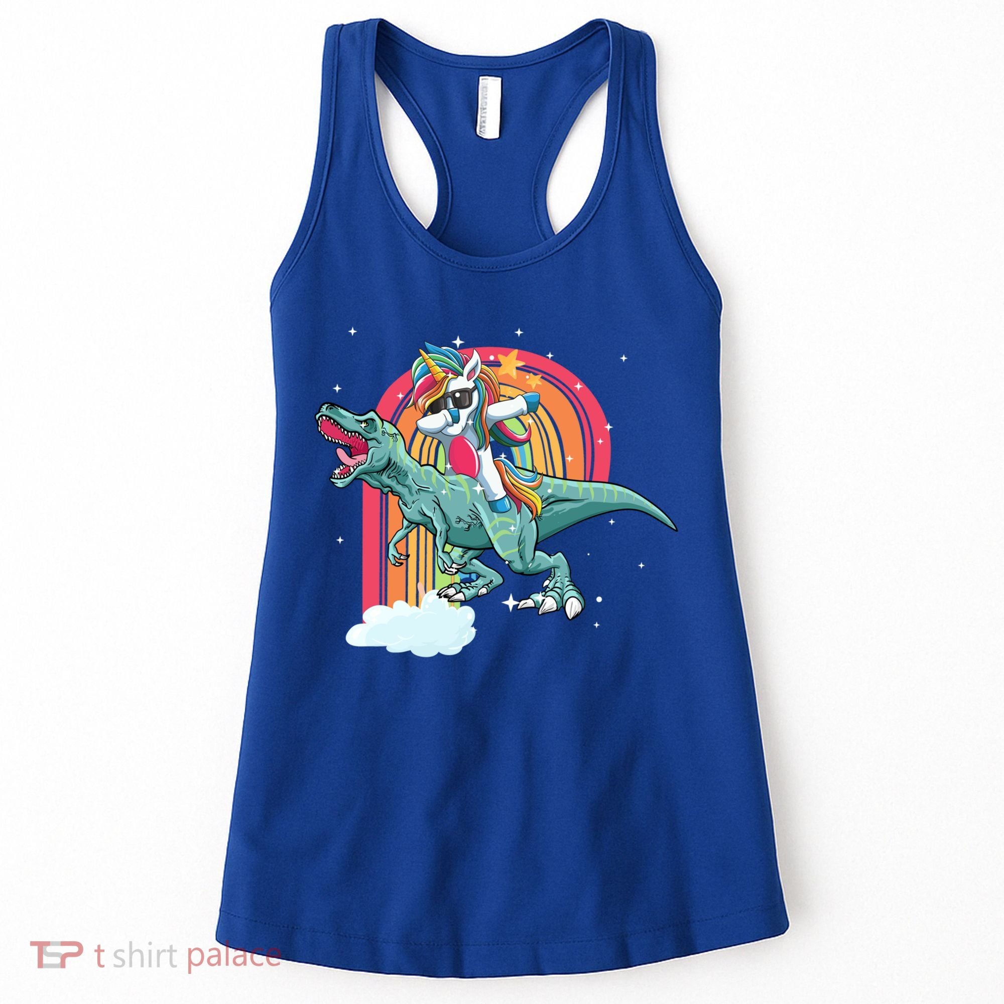 Unicorn Riding T Rex Dinosaur Rainbow Cool Gift Women's Tank Top