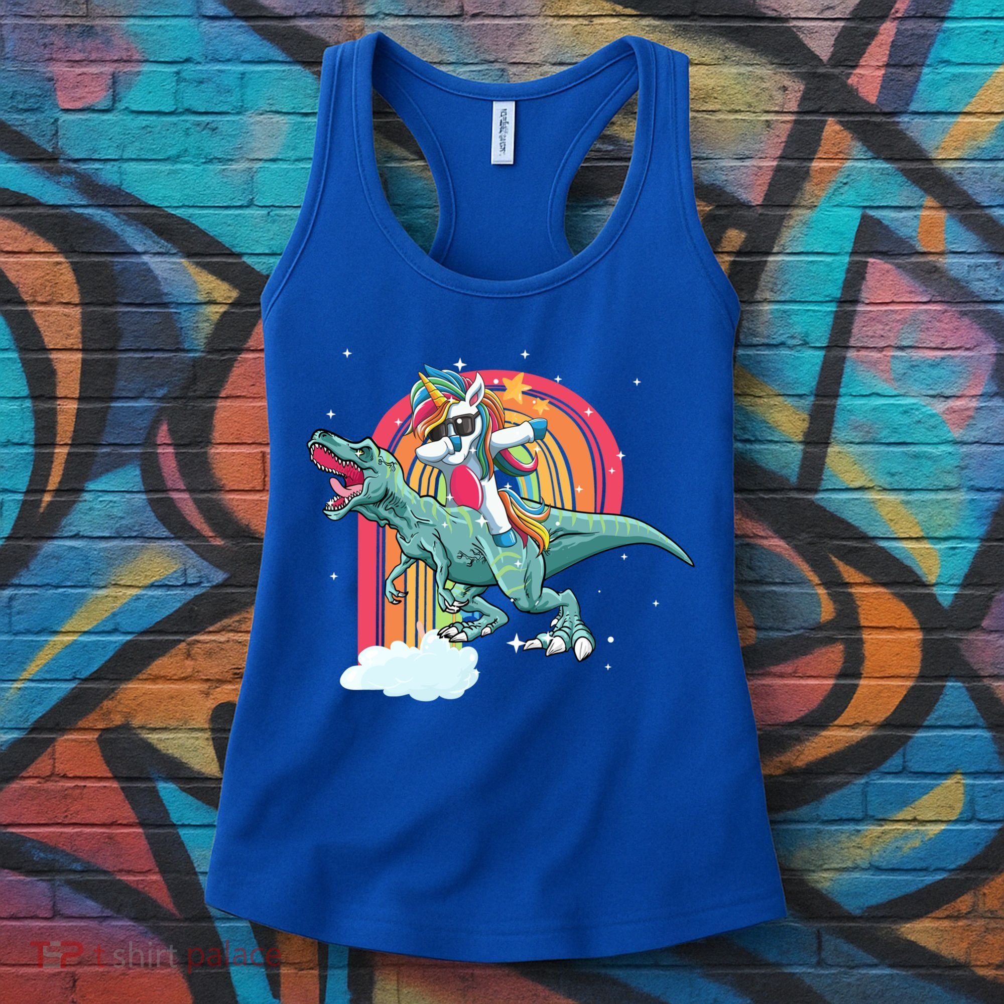 Unicorn Riding T Rex Dinosaur Rainbow Cool Gift Women's Tank Top
