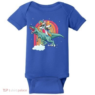 Unicorn Riding T Rex Dinosaur Rainbow Cool Gift Baby Bodysuit