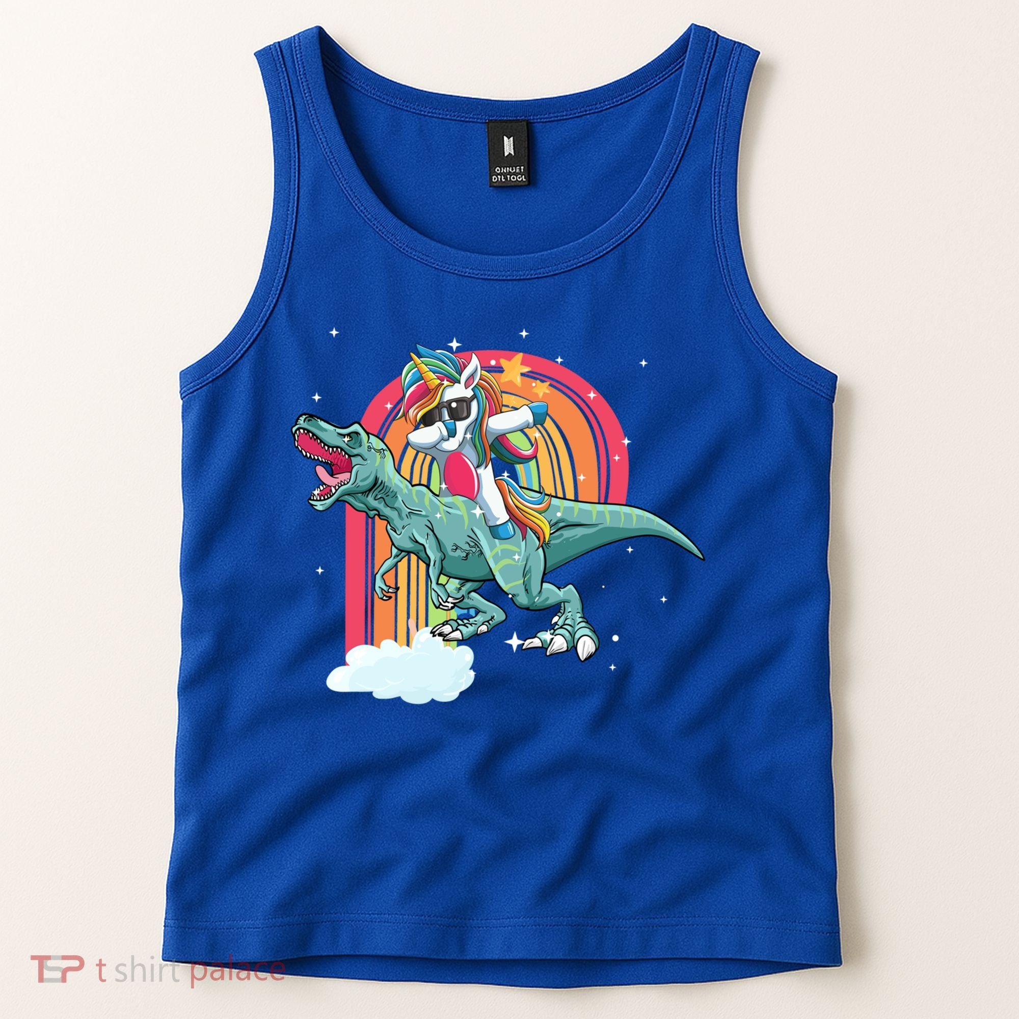 Unicorn Riding T Rex Dinosaur Rainbow Cool Gift Tank Top