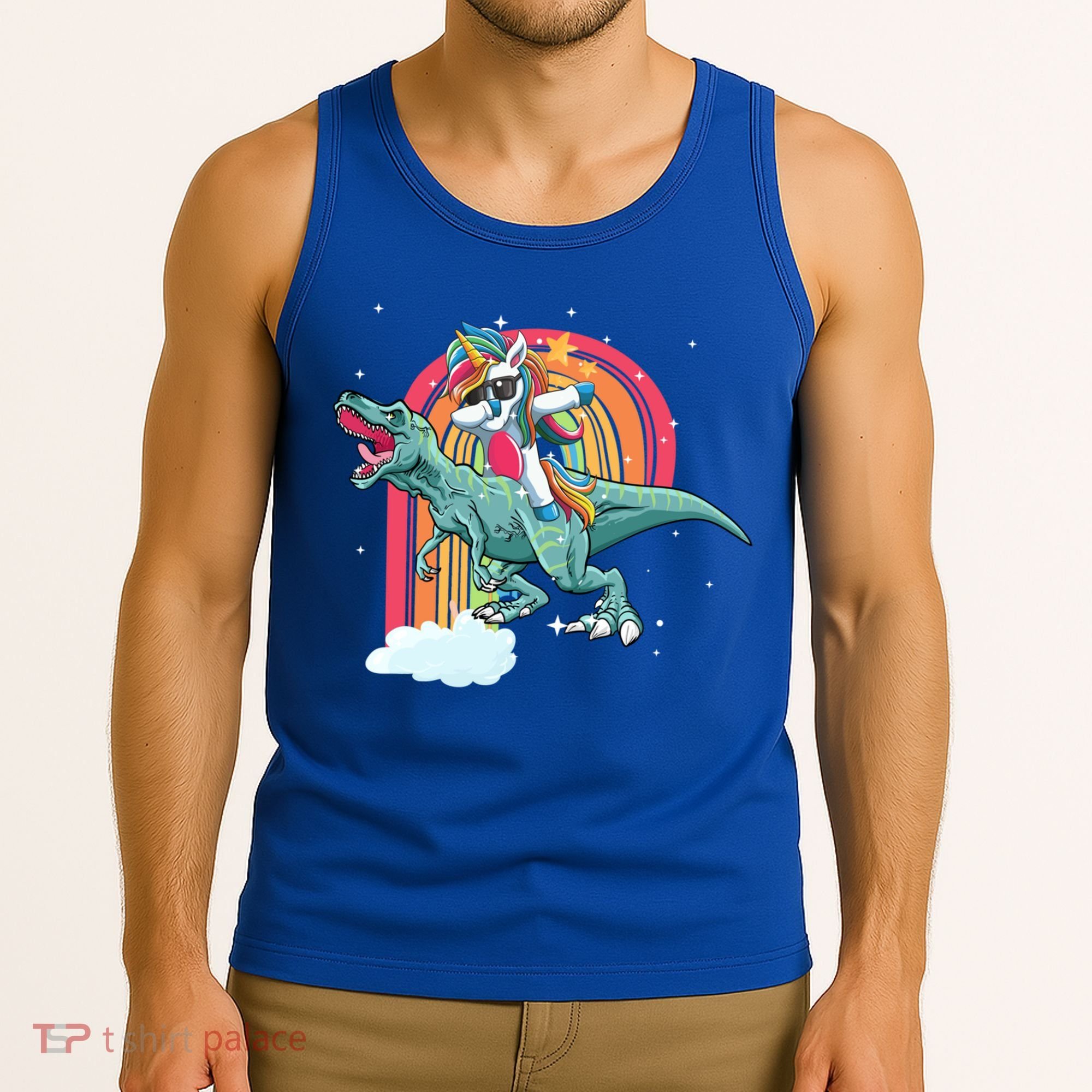 Unicorn Riding T Rex Dinosaur Rainbow Cool Gift Tank Top