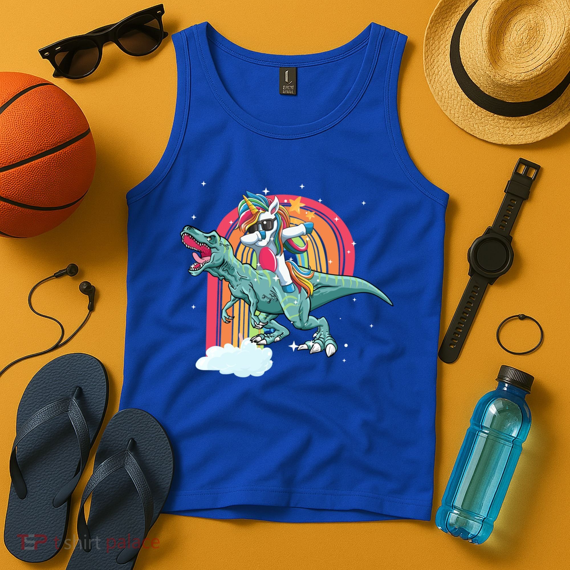 Unicorn Riding T Rex Dinosaur Rainbow Cool Gift Tank Top