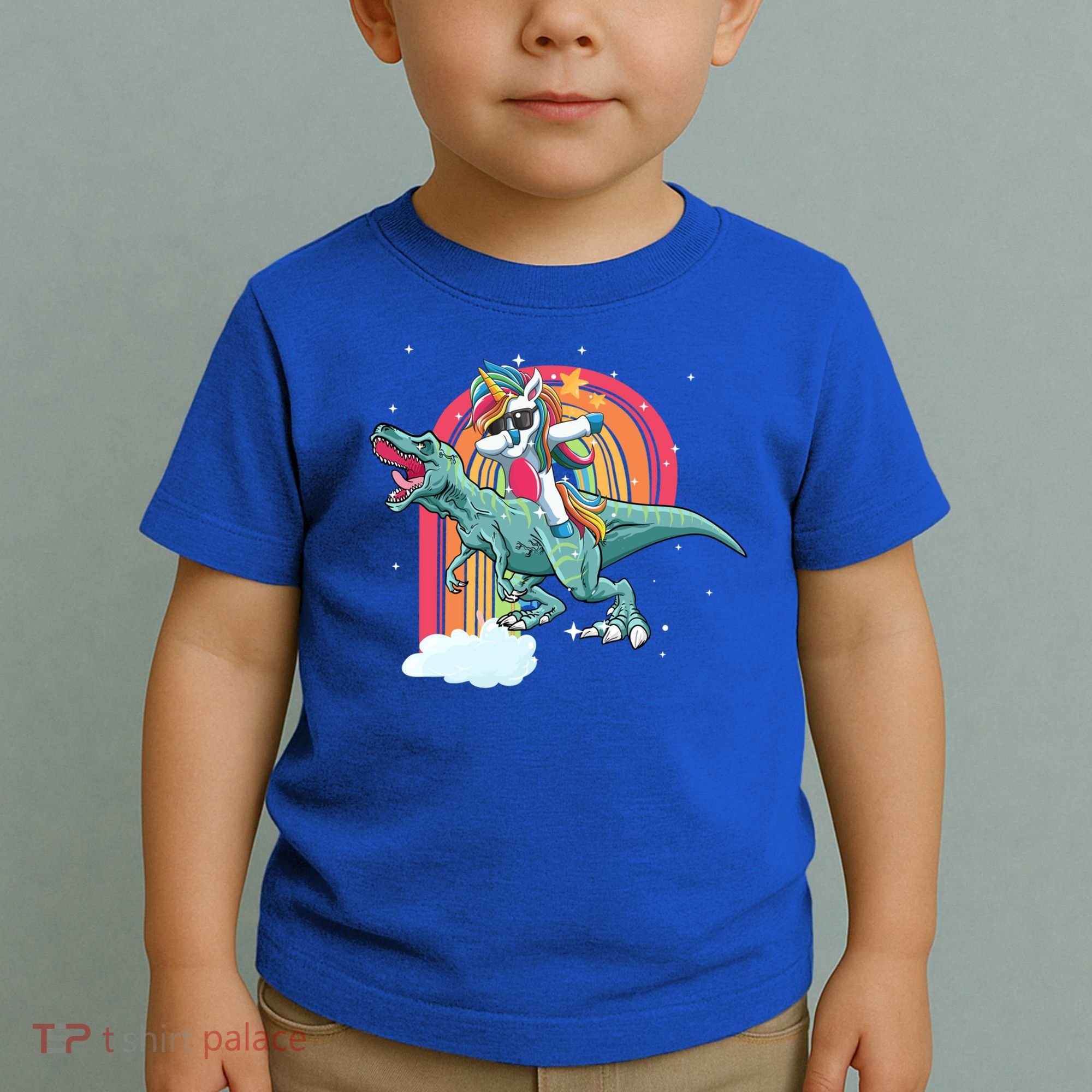 Unicorn Riding T Rex Dinosaur Rainbow Cool Gift Toddler T-Shirt