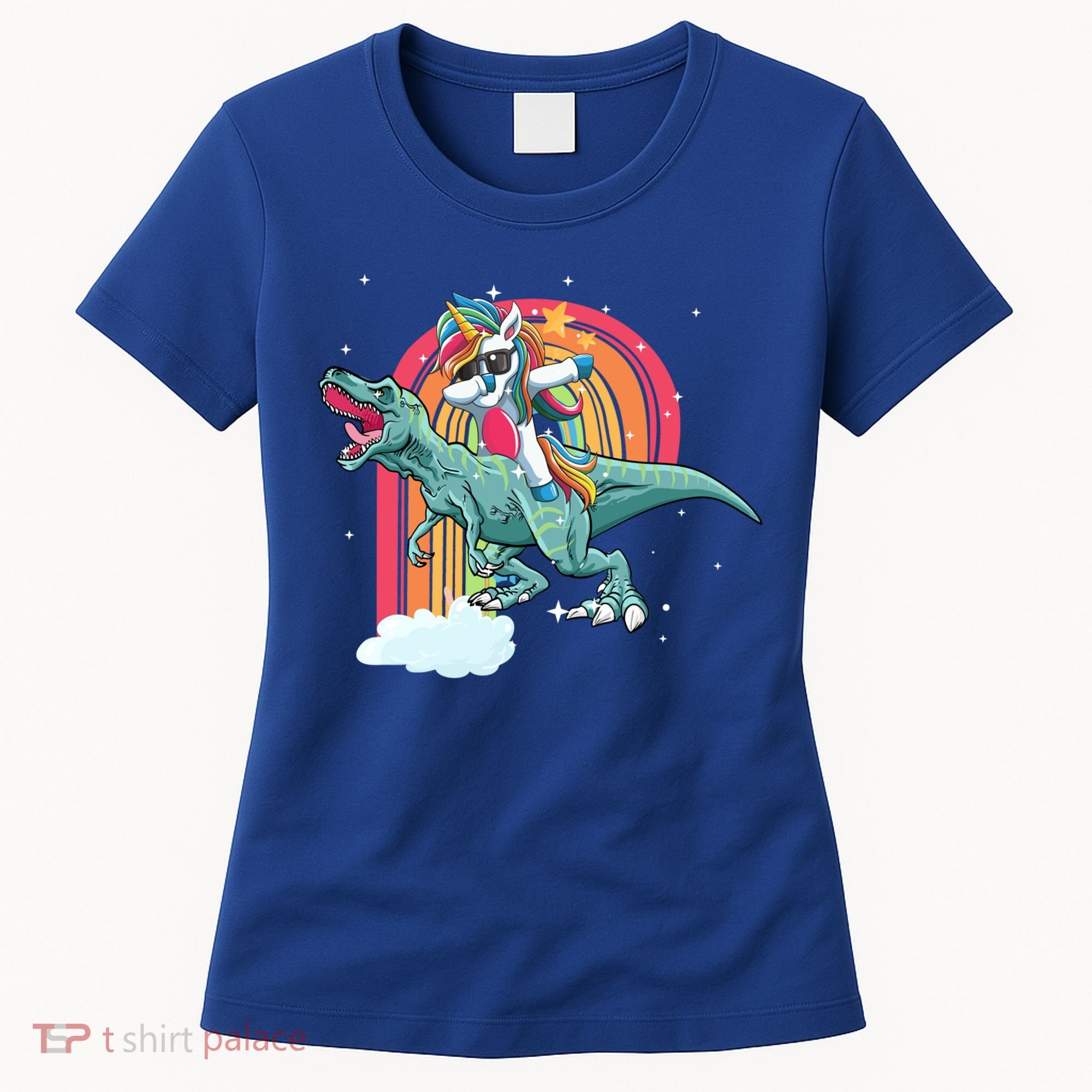 Unicorn Riding T Rex Dinosaur Rainbow Cool Gift Women's T-Shirt