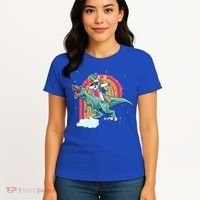Unicorn Riding T Rex Dinosaur Rainbow Cool Gift Women's T-Shirt thumb 4