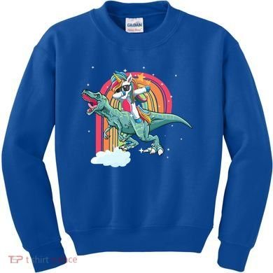 Unicorn Riding T Rex Dinosaur Rainbow Cool Gift Kids Sweatshirt