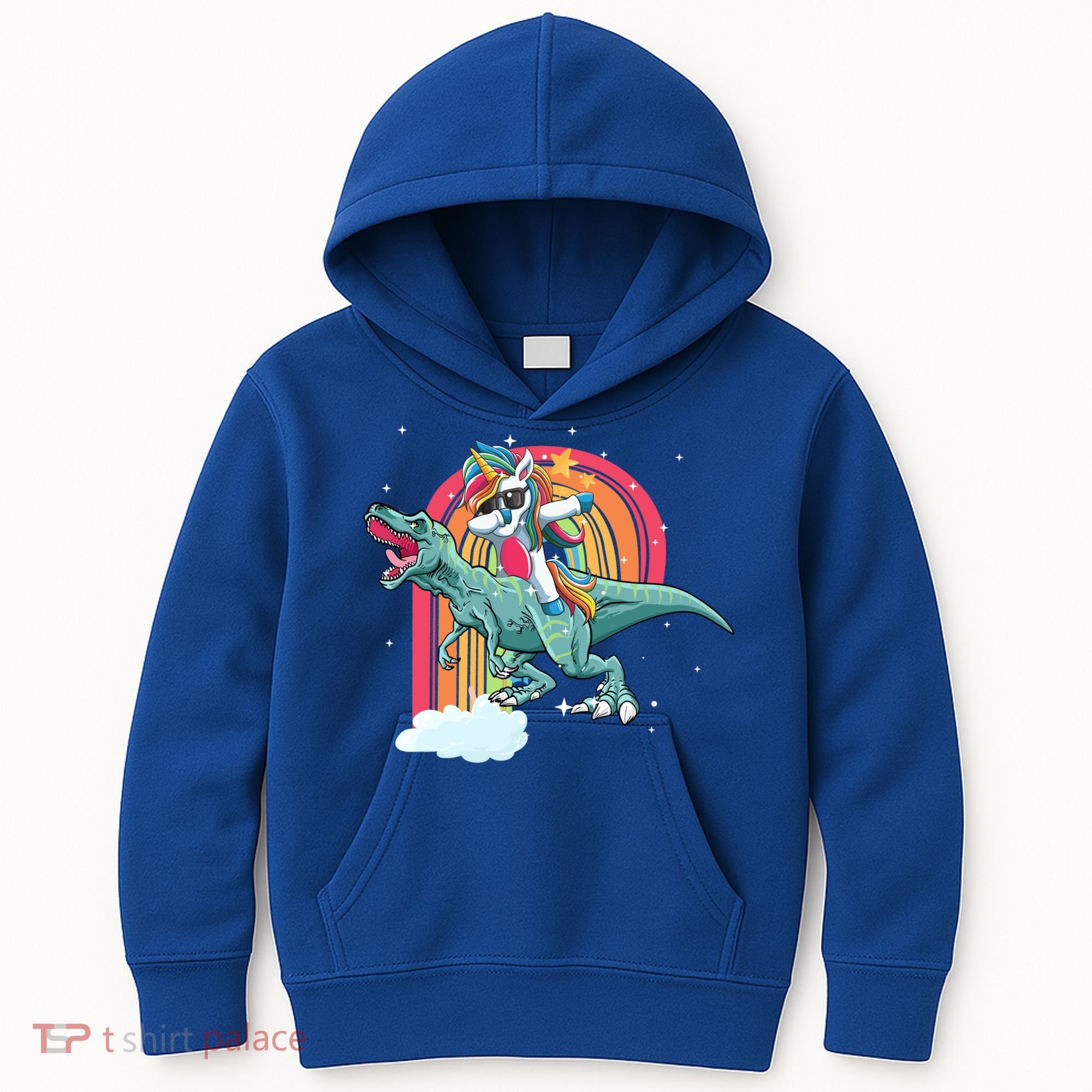 Unicorn Riding T Rex Dinosaur Rainbow Cool Gift Kids Hoodie