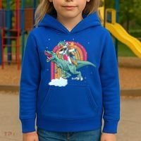 Unicorn Riding T Rex Dinosaur Rainbow Cool Gift Kids Hoodie thumb 3