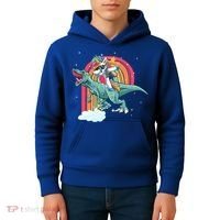 Unicorn Riding T Rex Dinosaur Rainbow Cool Gift Kids Hoodie thumb 4