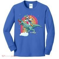 Unicorn Riding T Rex Dinosaur Rainbow Cool Gift Kids Long Sleeve Shirt thumb 0