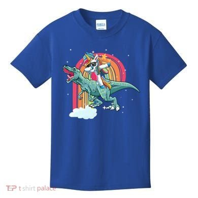 Unicorn Riding T Rex Dinosaur Rainbow Cool Gift Kids T-Shirt