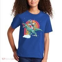 Unicorn Riding T Rex Dinosaur Rainbow Cool Gift Kids T-Shirt thumb 2