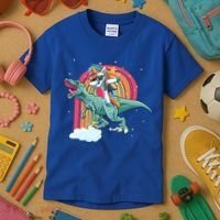 Unicorn Riding T Rex Dinosaur Rainbow Cool Gift Kids T-Shirt thumb 3