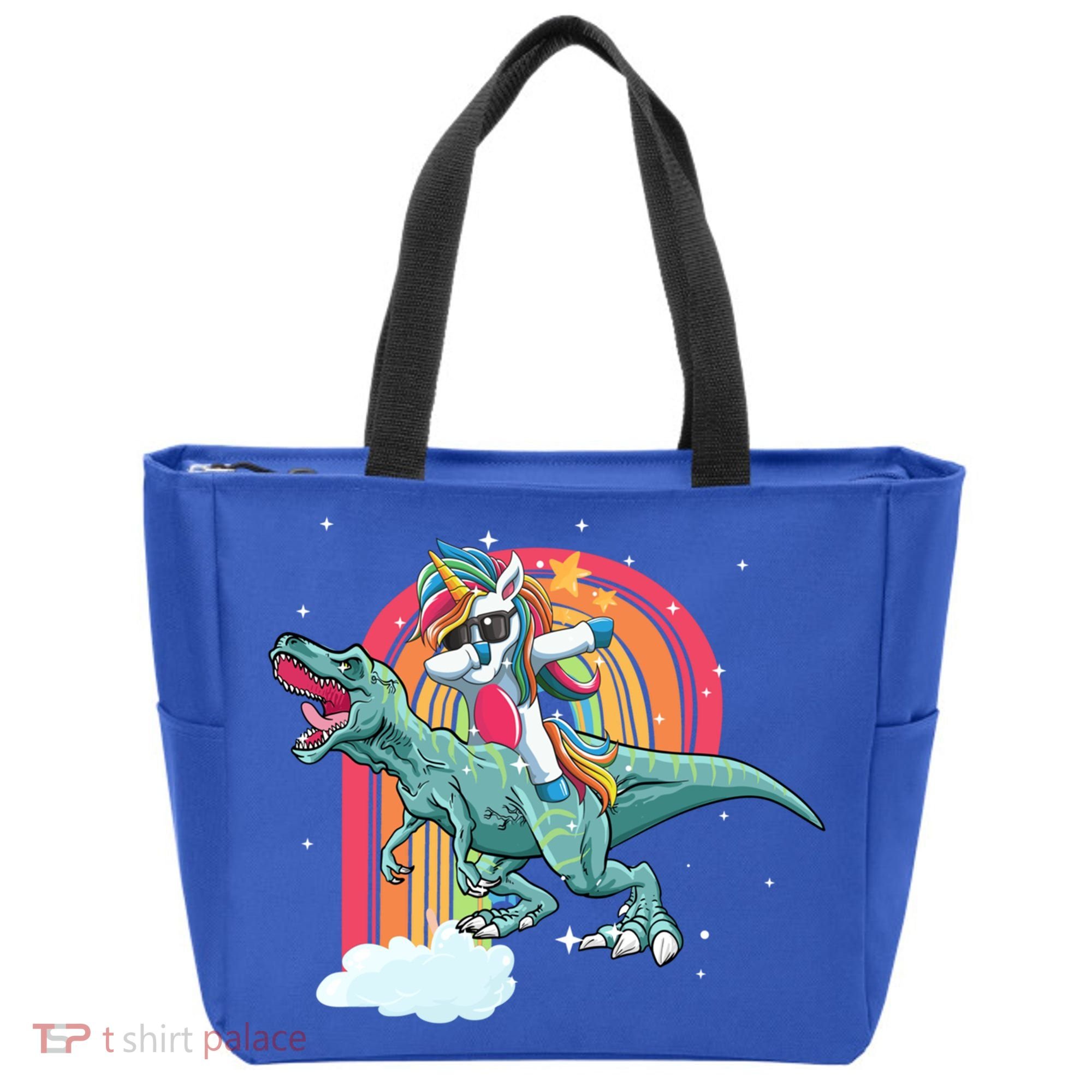 Unicorn Riding T Rex Dinosaur Rainbow Cool Gift Tote Bag