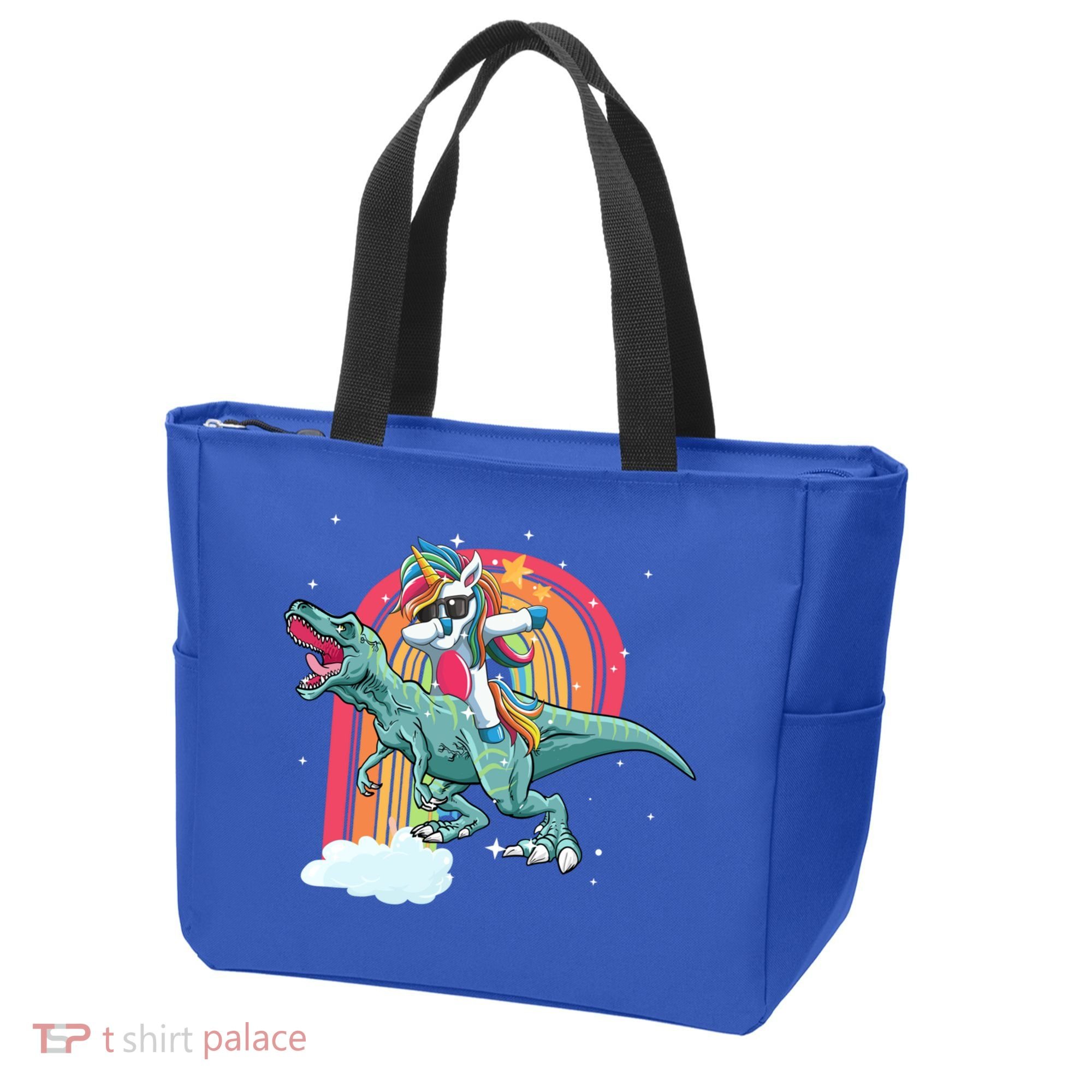 Unicorn Riding T Rex Dinosaur Rainbow Cool Gift Tote Bag