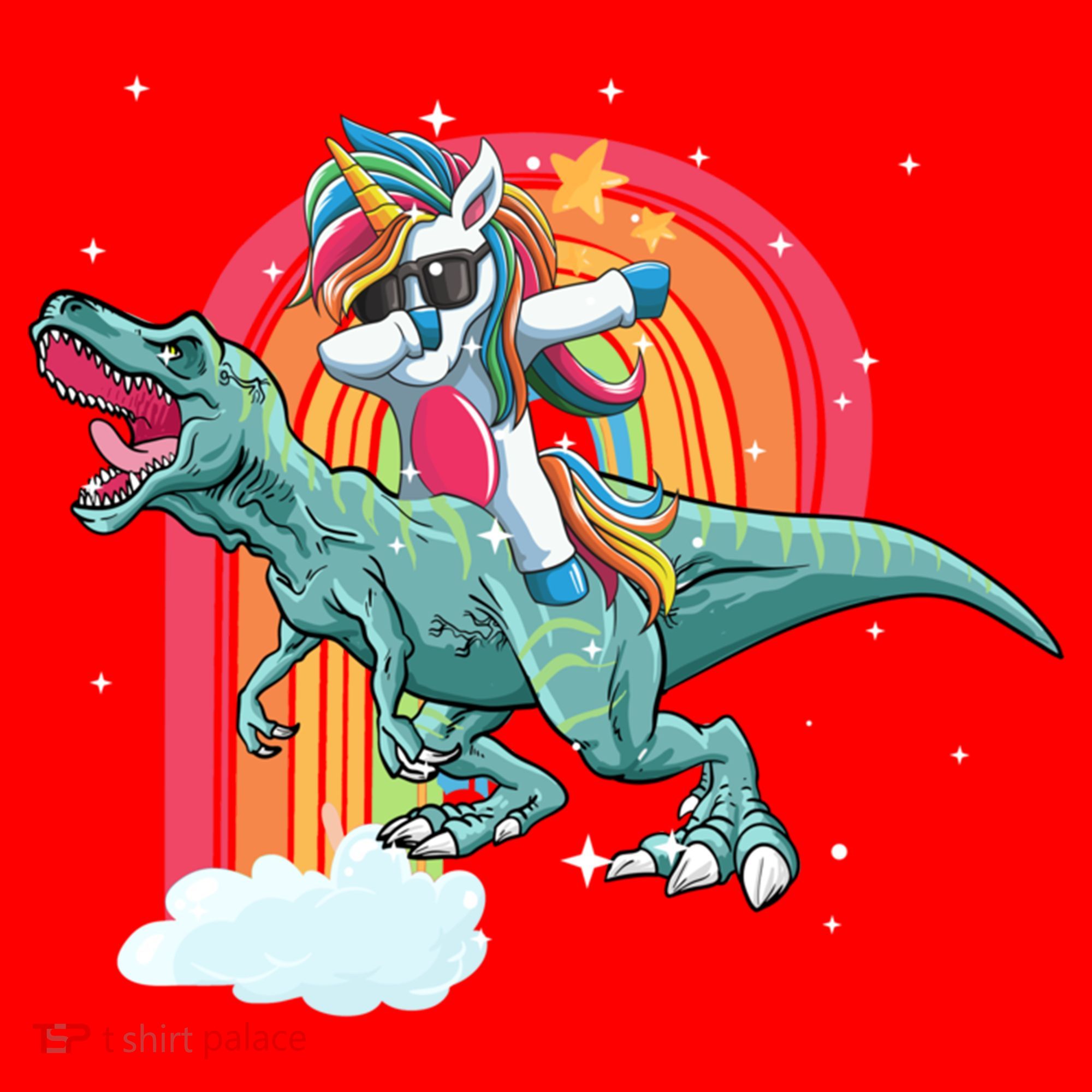 Unicorn Riding T Rex Dinosaur Rainbow Cool Gift Santa Hat