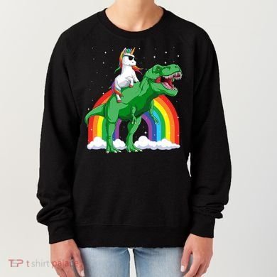 Unicorn Riding T Rex Dinosaur Rainbow Gift Women's Sweatshirt