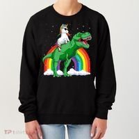 Unicorn Riding T Rex Dinosaur Rainbow Gift Women's Sweatshirt thumb 0