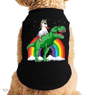 Unicorn Riding T Rex Dinosaur Rainbow Gift Doggie Tank