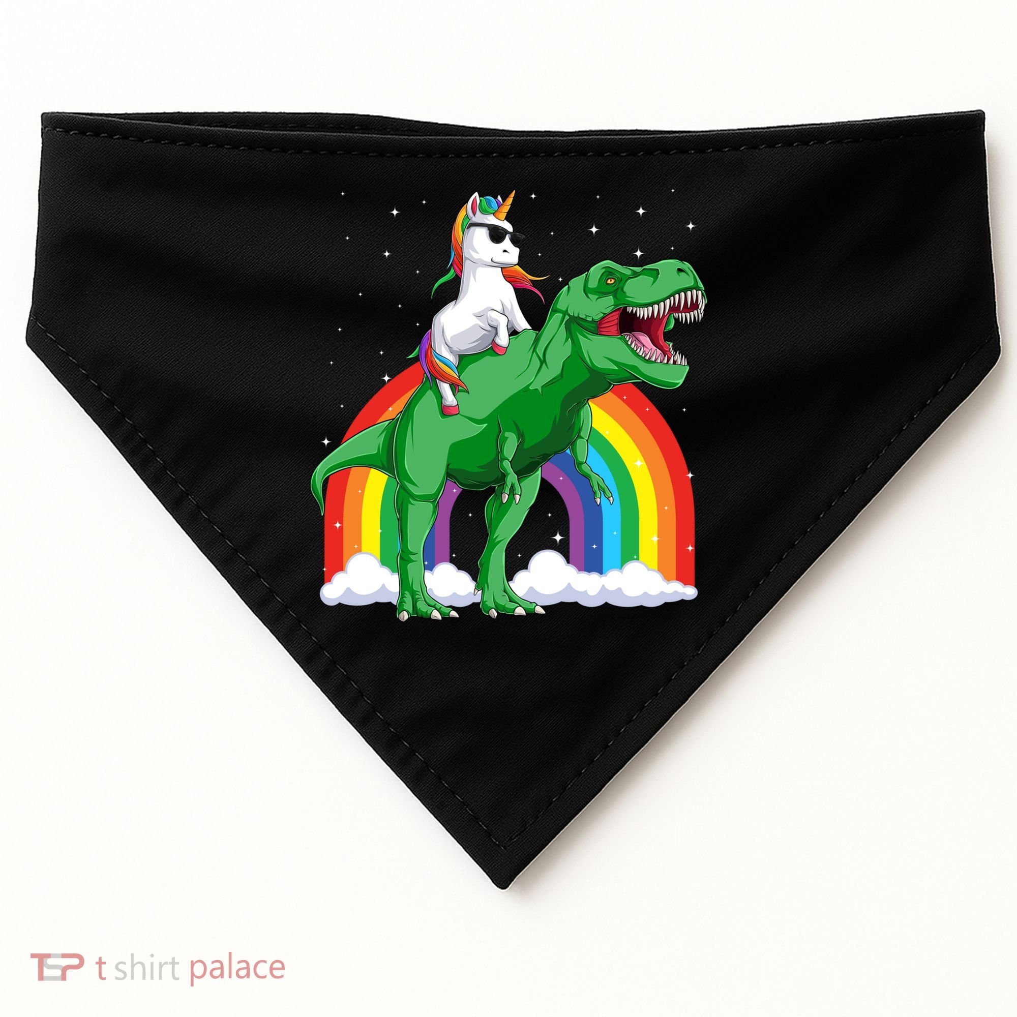 Unicorn Riding T Rex Dinosaur Rainbow Gift USA-Made Doggie Bandana