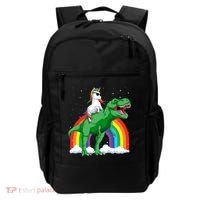 Unicorn Riding T Rex Dinosaur Rainbow Gift Backpack thumb 0