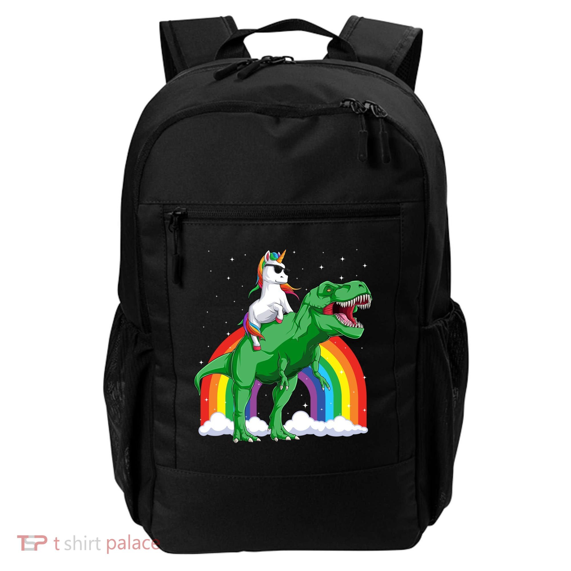 Unicorn Riding T Rex Dinosaur Rainbow Gift Backpack