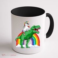 Unicorn Riding T Rex Dinosaur Rainbow Gift Coffee Mug thumb 1