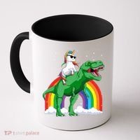 Unicorn Riding T Rex Dinosaur Rainbow Gift Coffee Mug thumb 0