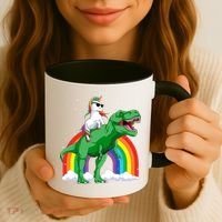 Unicorn Riding T Rex Dinosaur Rainbow Gift Coffee Mug thumb 3