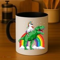 Unicorn Riding T Rex Dinosaur Rainbow Gift Coffee Mug thumb 4