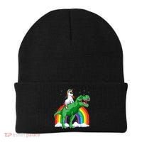 Unicorn Riding T Rex Dinosaur Rainbow Gift Beanie thumb 0