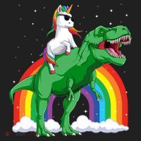 Unicorn Riding T Rex Dinosaur Rainbow Gift Beanie thumb 2
