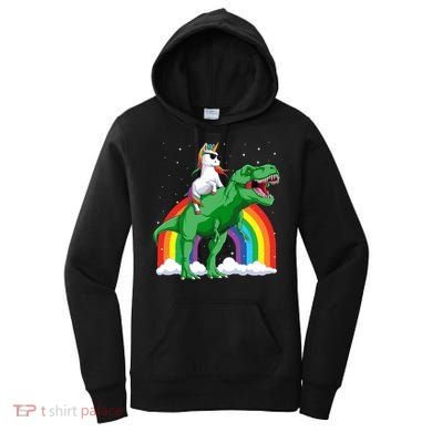 Unicorn Riding T Rex Dinosaur Rainbow Gift Women's Hoodie