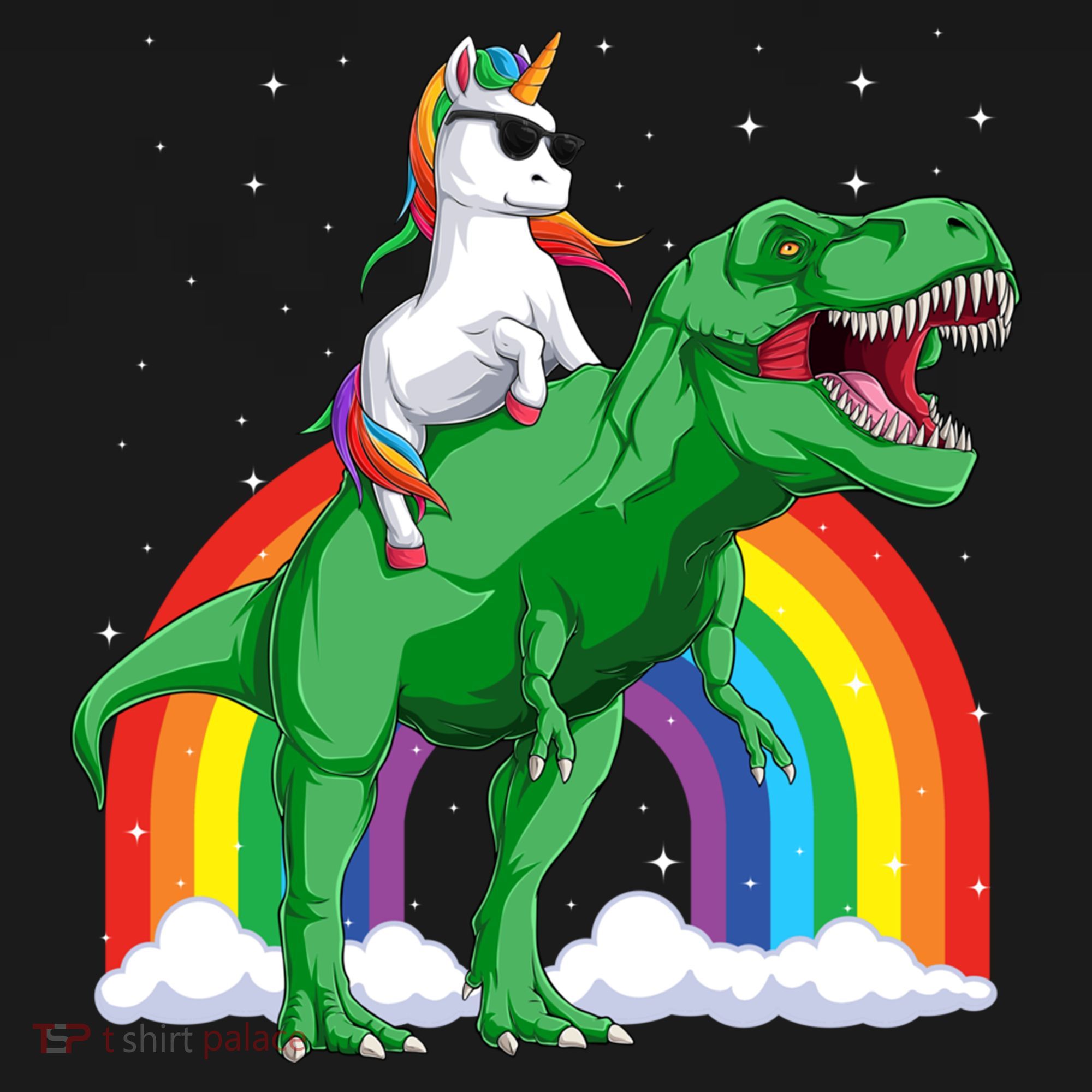 Unicorn Riding T Rex Dinosaur Rainbow Gift Ornament