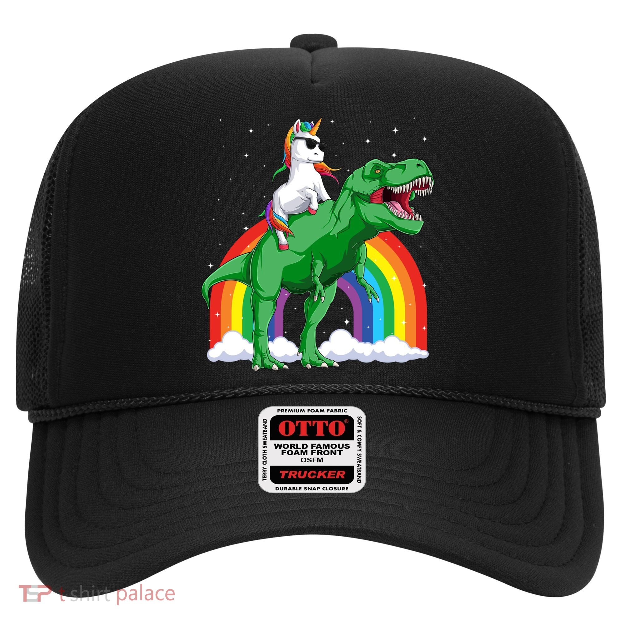 Unicorn Riding T Rex Dinosaur Rainbow Gift Hat