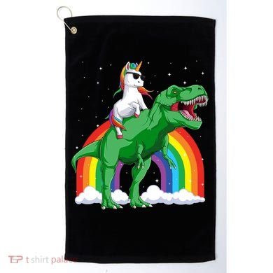 Unicorn Riding T Rex Dinosaur Rainbow Gift Golf Towel