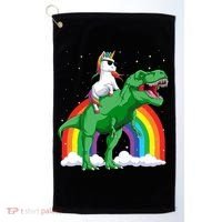Unicorn Riding T Rex Dinosaur Rainbow Gift Golf Towel thumb 0