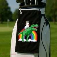 Unicorn Riding T Rex Dinosaur Rainbow Gift Golf Towel thumb 2