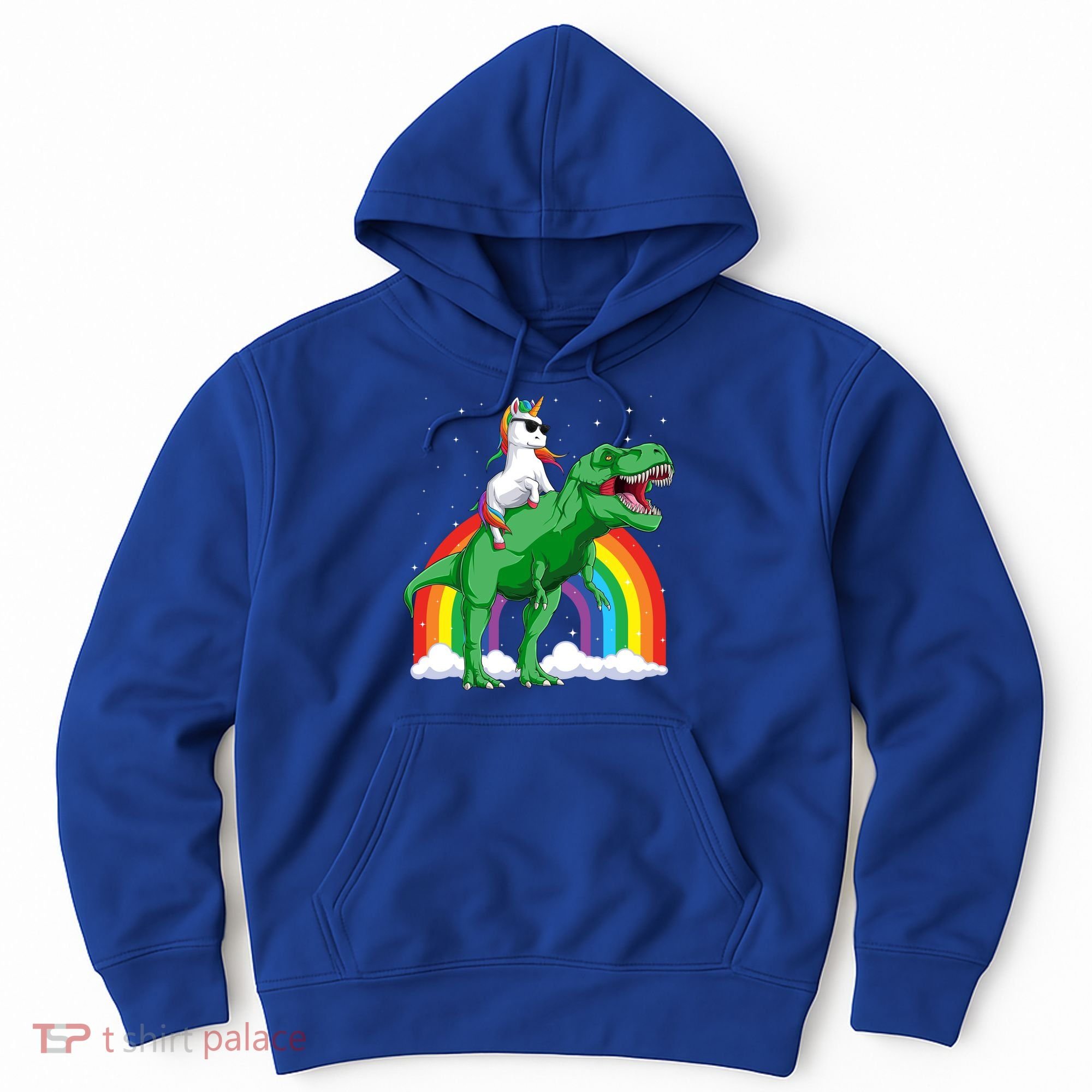 Unicorn Riding T Rex Dinosaur Rainbow Gift Hoodie