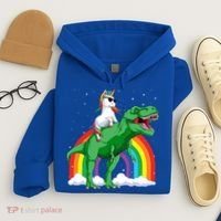 Unicorn Riding T Rex Dinosaur Rainbow Gift Hoodie thumb 4