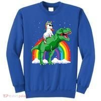 Unicorn Riding T Rex Dinosaur Rainbow Gift Sweatshirt thumb 0