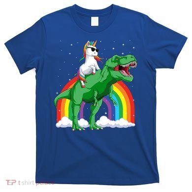 Unicorn Riding T Rex Dinosaur Rainbow Gift T-Shirt