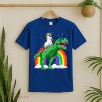 Unicorn Riding T Rex Dinosaur Rainbow Gift T-Shirt thumb 2