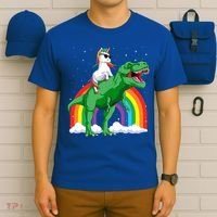 Unicorn Riding T Rex Dinosaur Rainbow Gift T-Shirt thumb 6