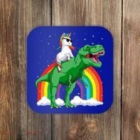 Unicorn Riding T Rex Dinosaur Rainbow Gift Coaster thumb 0