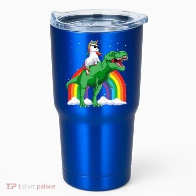 Unicorn Riding T Rex Dinosaur Rainbow Gift Tumbler