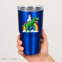 Unicorn Riding T Rex Dinosaur Rainbow Gift Tumbler thumb 2